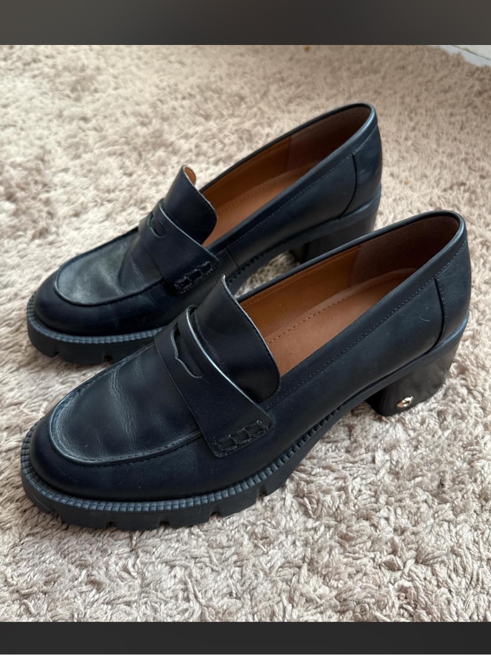 COACH Black Leather Chunky Heel Penny Loafers - Women’s 9